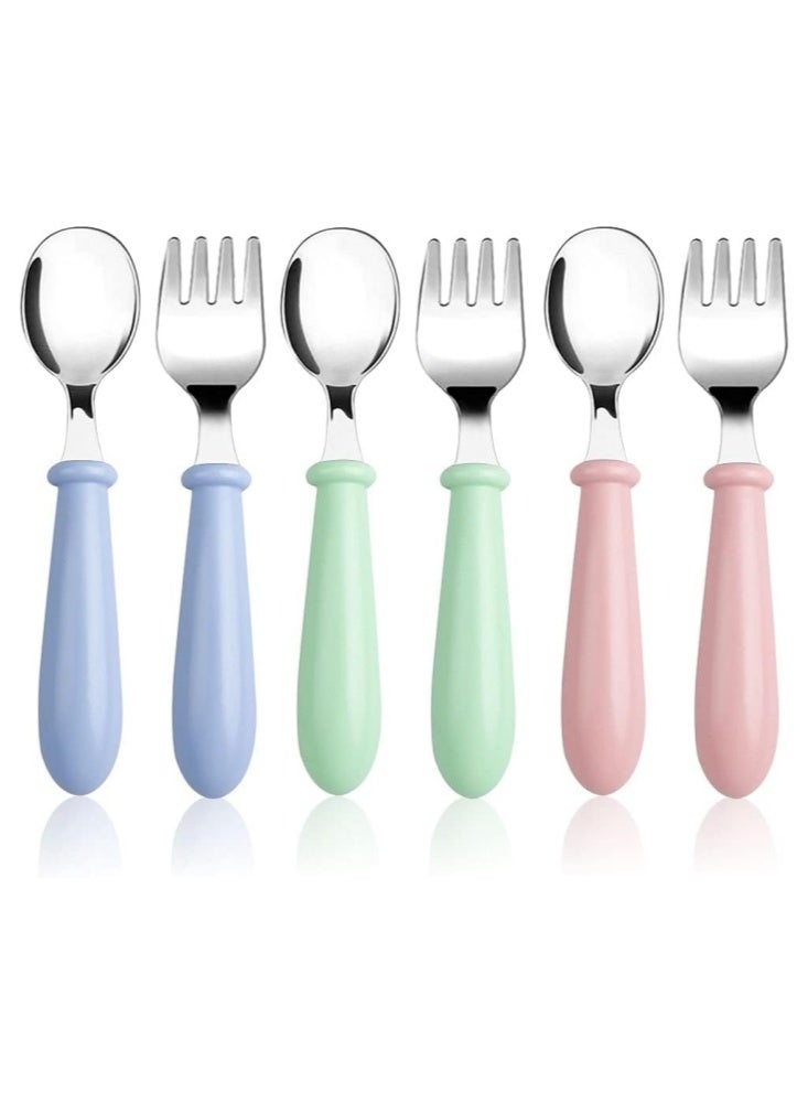 6 Pieces Toddler Utensils Kids Silverware Baby Forks and Spoons Set, Stainless Steel Childrens Safe Flatware Metal Kids Cutlery Set with Round Handle, Dishwasher Safe - Image 1